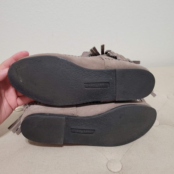 Minnetonka Moccasins 3 Layer Fringe Calf High Grey Suede Boots Size 7 - Picture 7 of 10